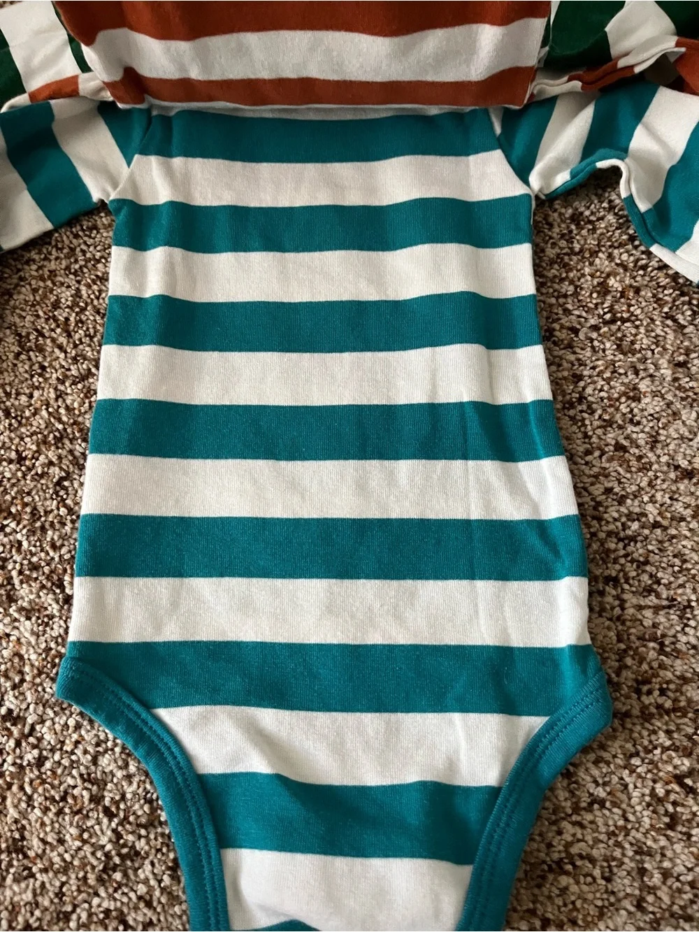 Carter's 9 monthsTeal, Rust & Green Striped Long-Sleeve Baby One-Pieces (3-Pack)